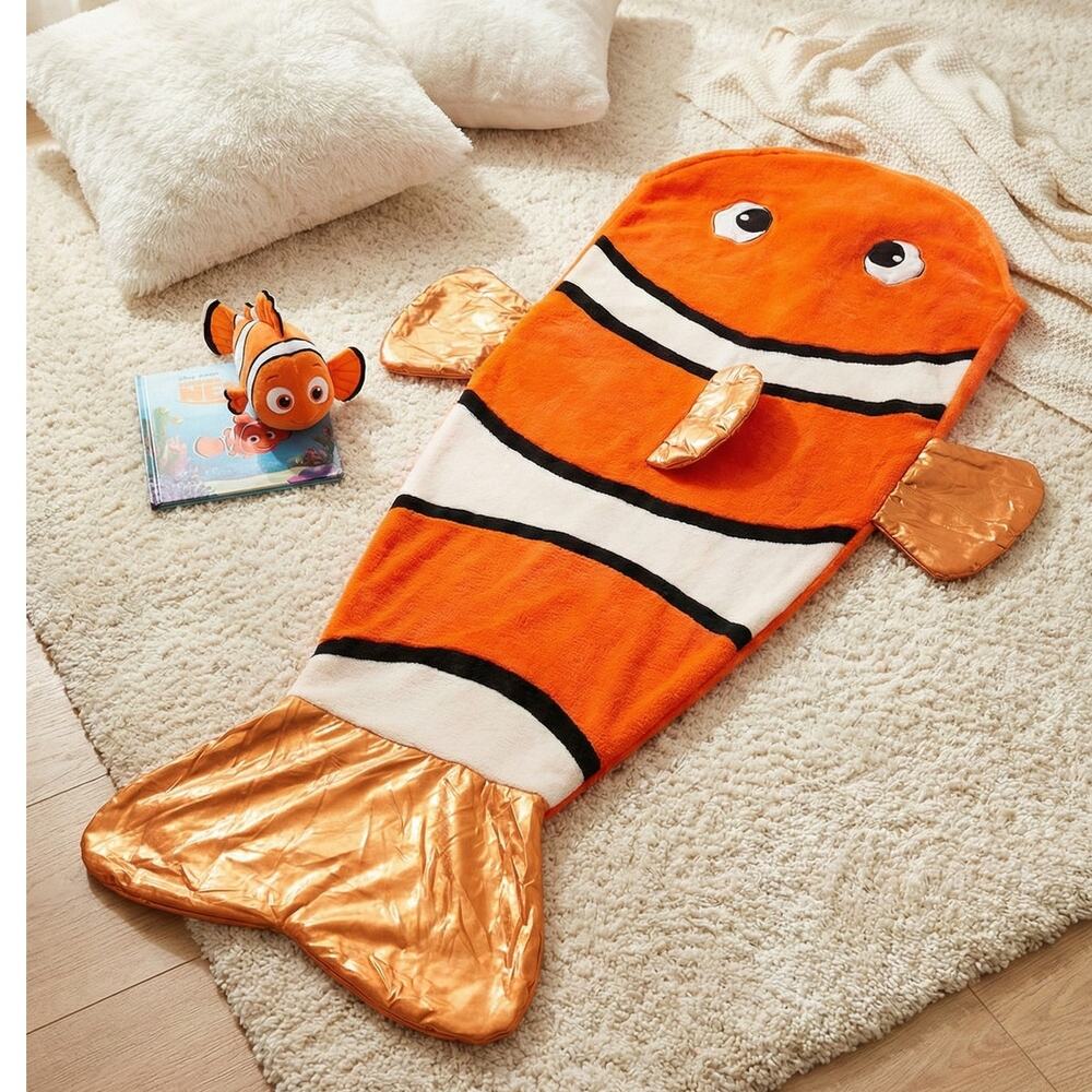 Finding Nemo Fish Tail Mermaid Blanket Soft Fleece Orange White